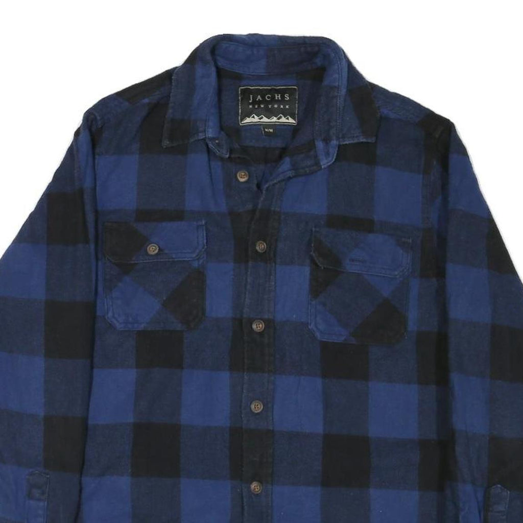 JACHS Mens Blue & Black Check Shirt M Cotton Blend Casual Button Front