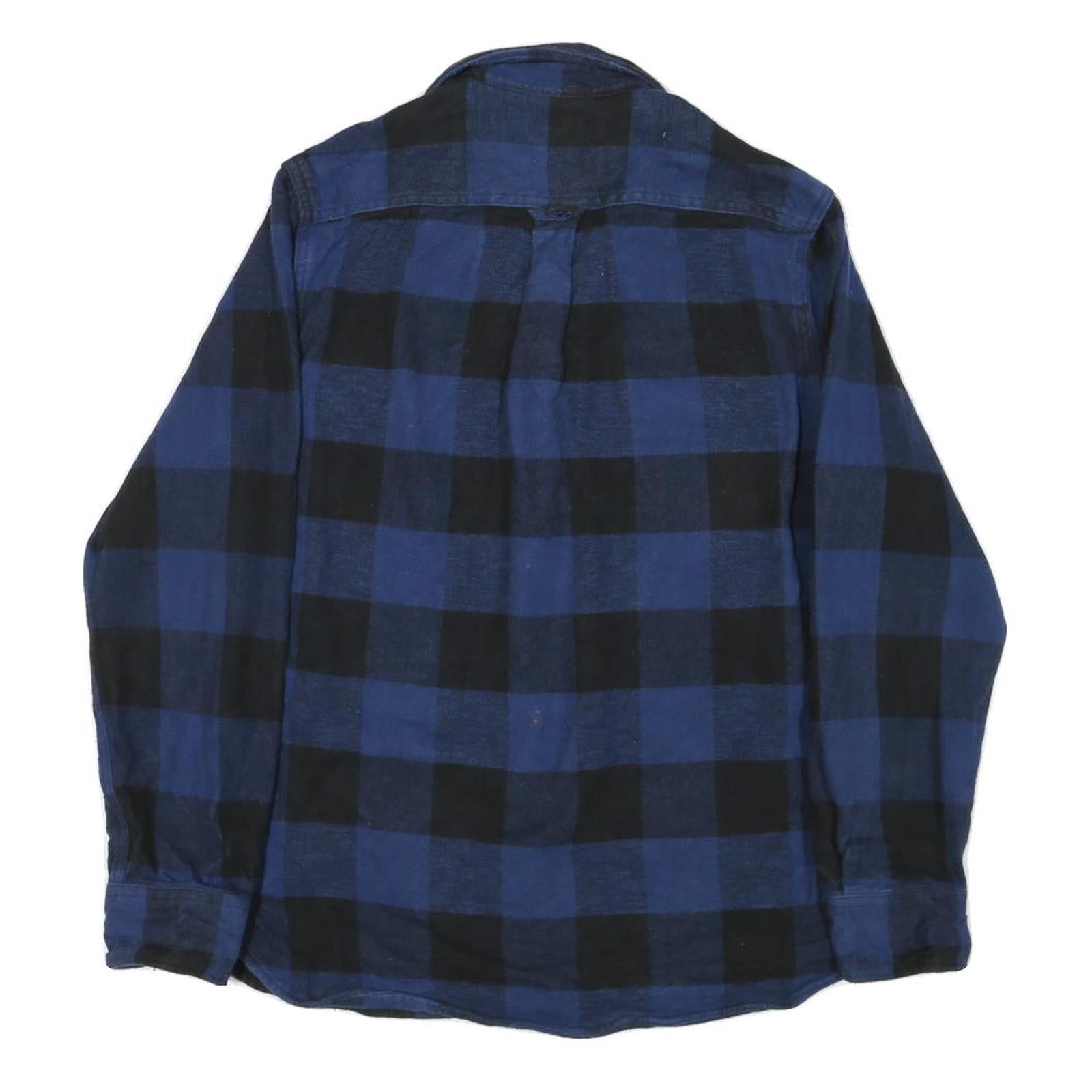 JACHS Mens Blue & Black Check Shirt M Cotton Blend Casual Button Front