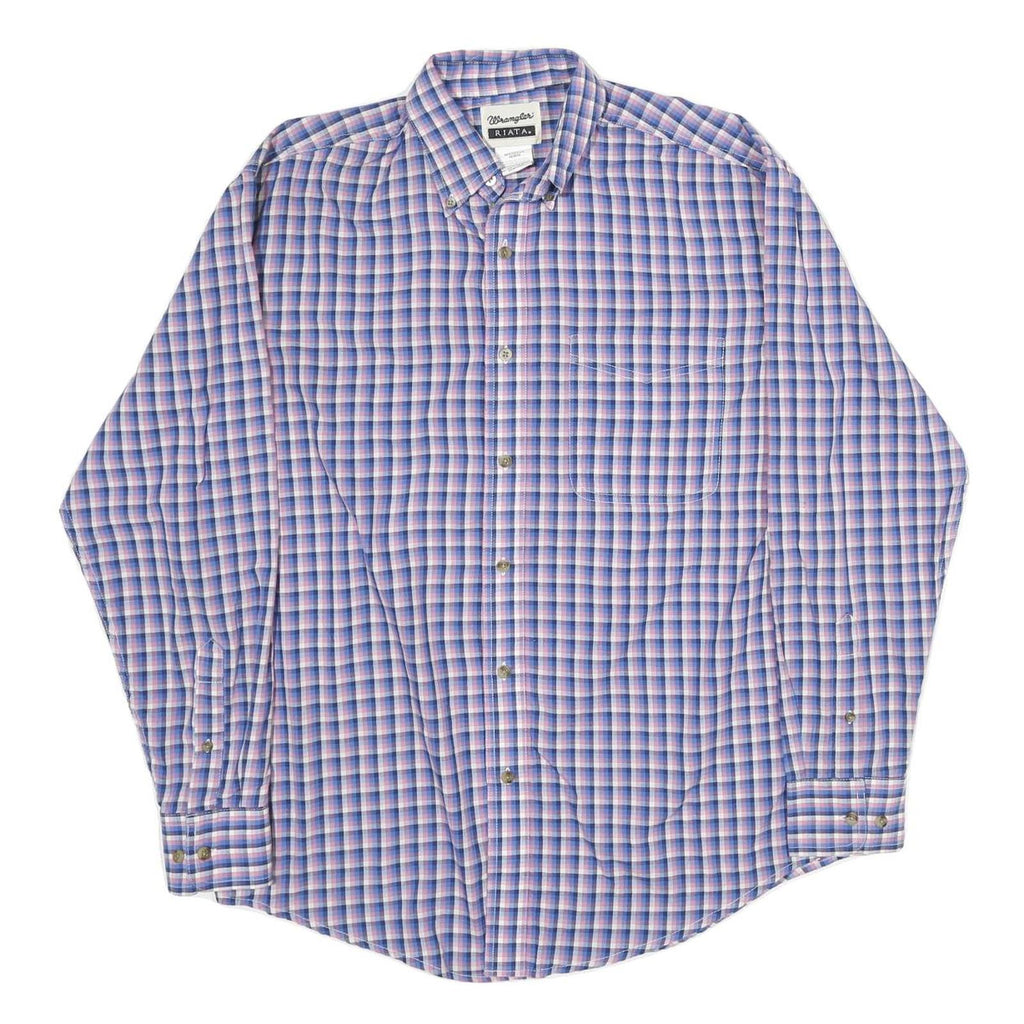 WRANGLER Mens Blue & Pink Check Shirt M Button-Down Collar Casual Cotton
