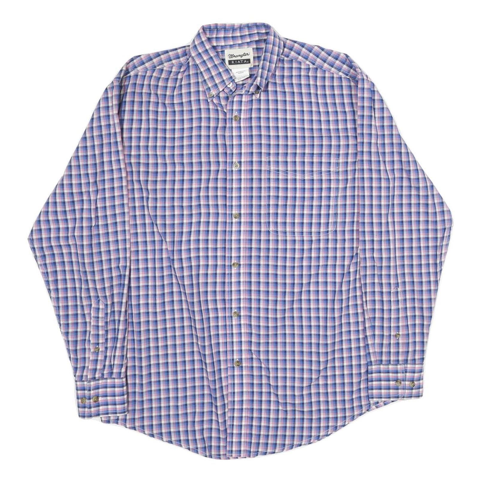WRANGLER Mens Blue & Pink Check Shirt M Button-Down Collar Casual Cotton