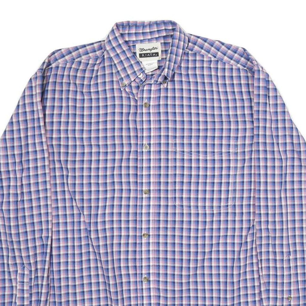 WRANGLER Mens Blue & Pink Check Shirt M Button-Down Collar Casual Cotton