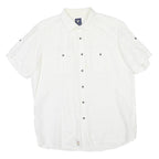 PIERRE CARDIN Mens White Plain Shirt L Cotton Blend Relaxed Fit Button Collar