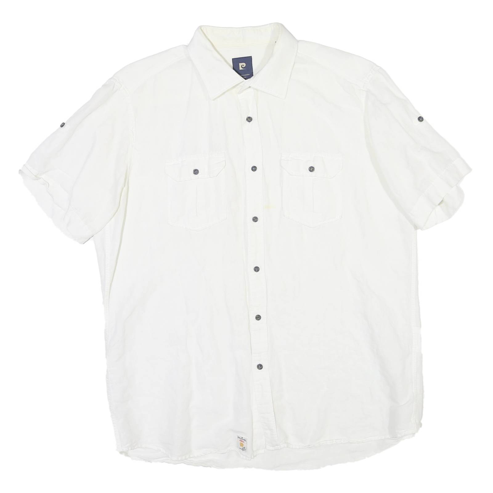 PIERRE CARDIN Mens White Plain Shirt L Cotton Blend Relaxed Fit Button Collar