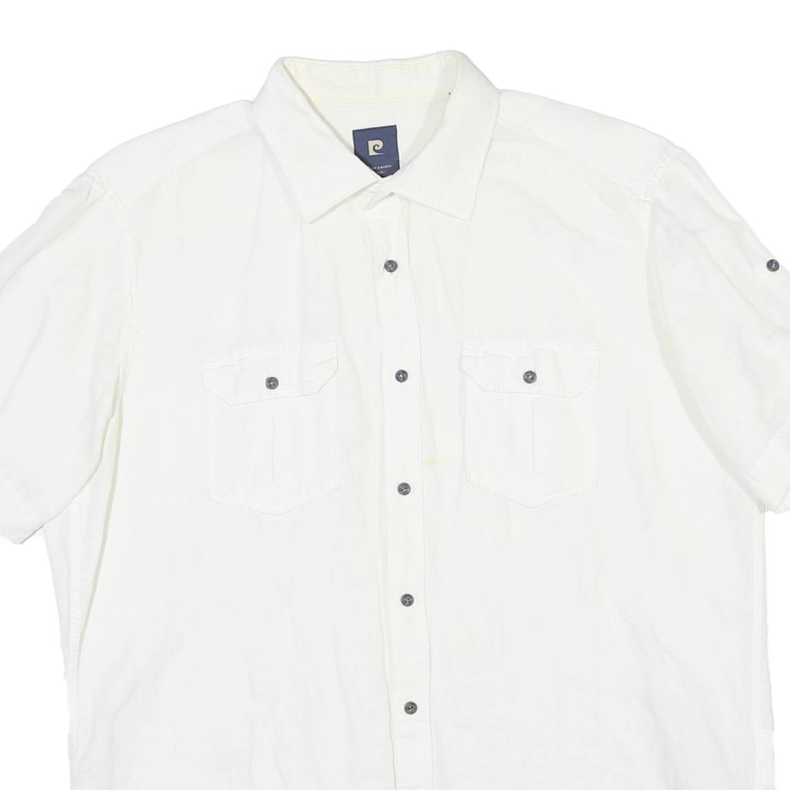 PIERRE CARDIN Mens White Plain Shirt L Cotton Blend Relaxed Fit Button Collar