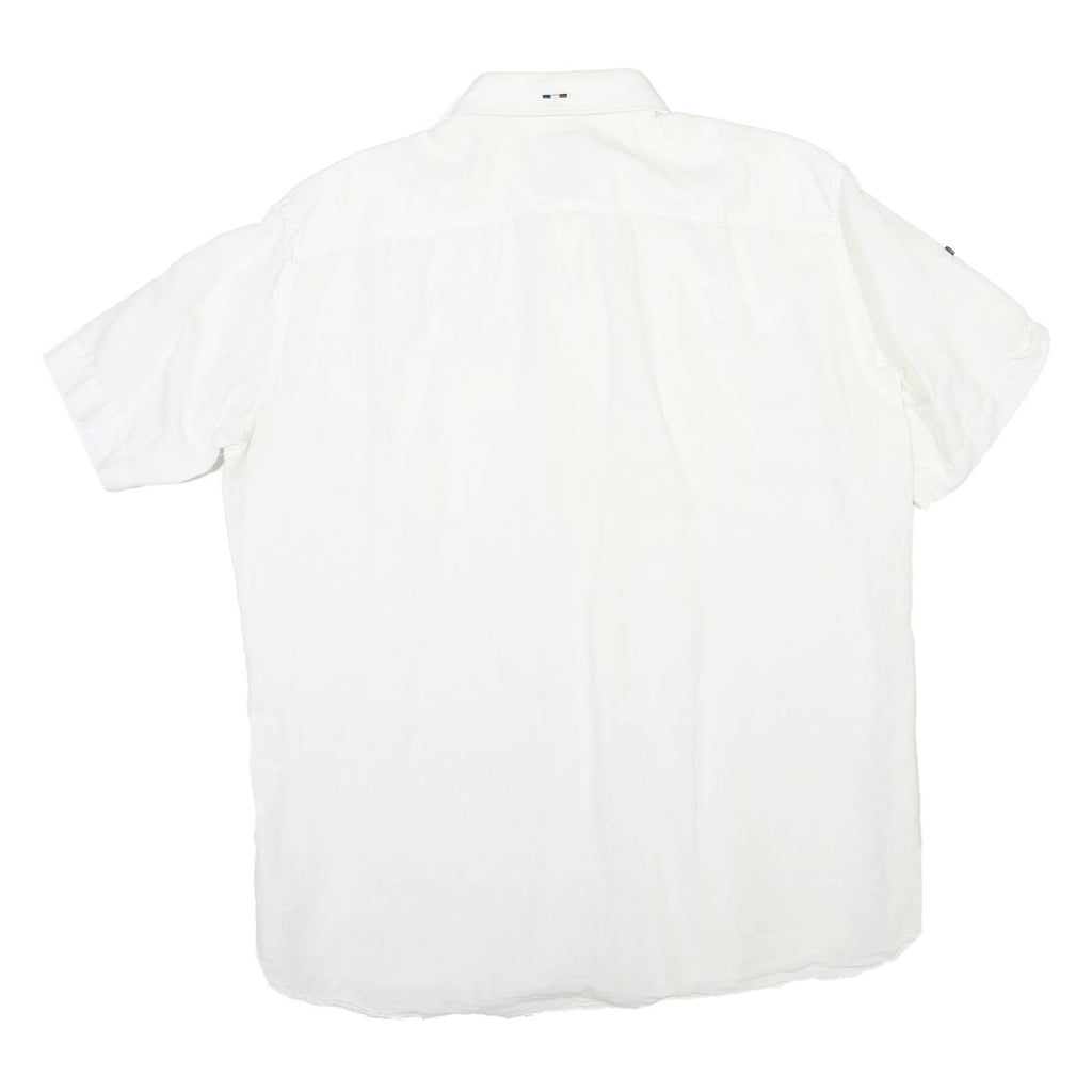 PIERRE CARDIN Mens White Plain Shirt L Cotton Blend Relaxed Fit Button Collar