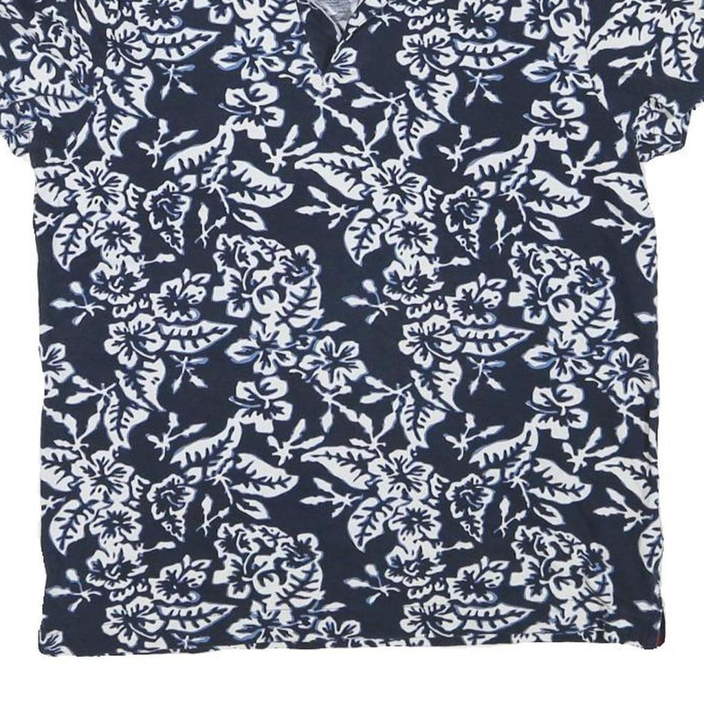 TOMMY HILFIGER Mens Blue & White Floral Short Sleeve Polo Shirt S Cotton Blend