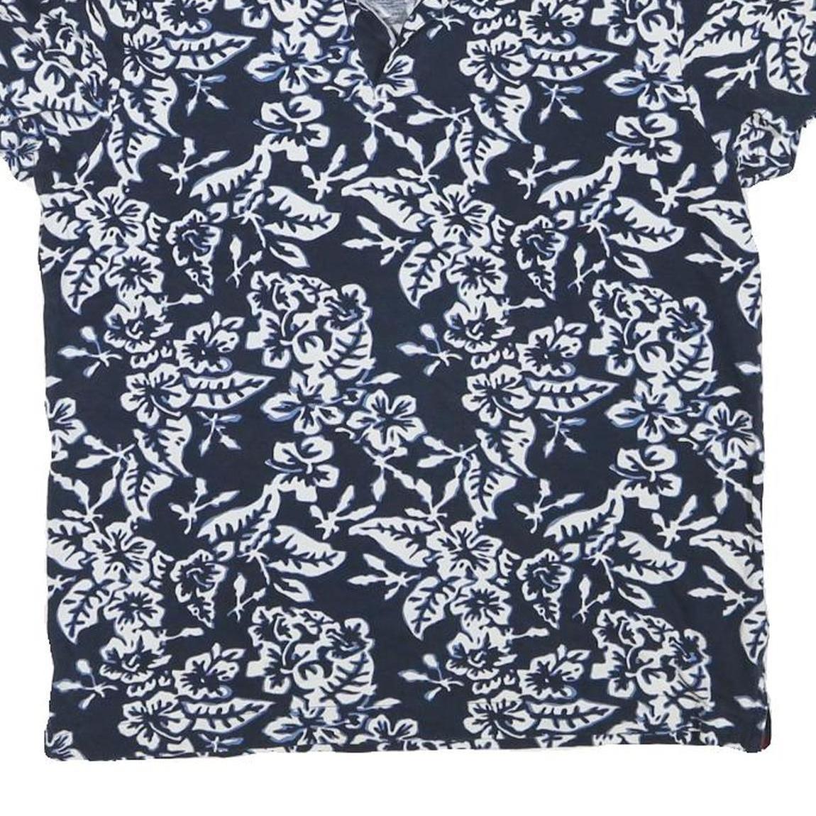 TOMMY HILFIGER Mens Blue & White Floral Short Sleeve Polo Shirt S Cotton Blend