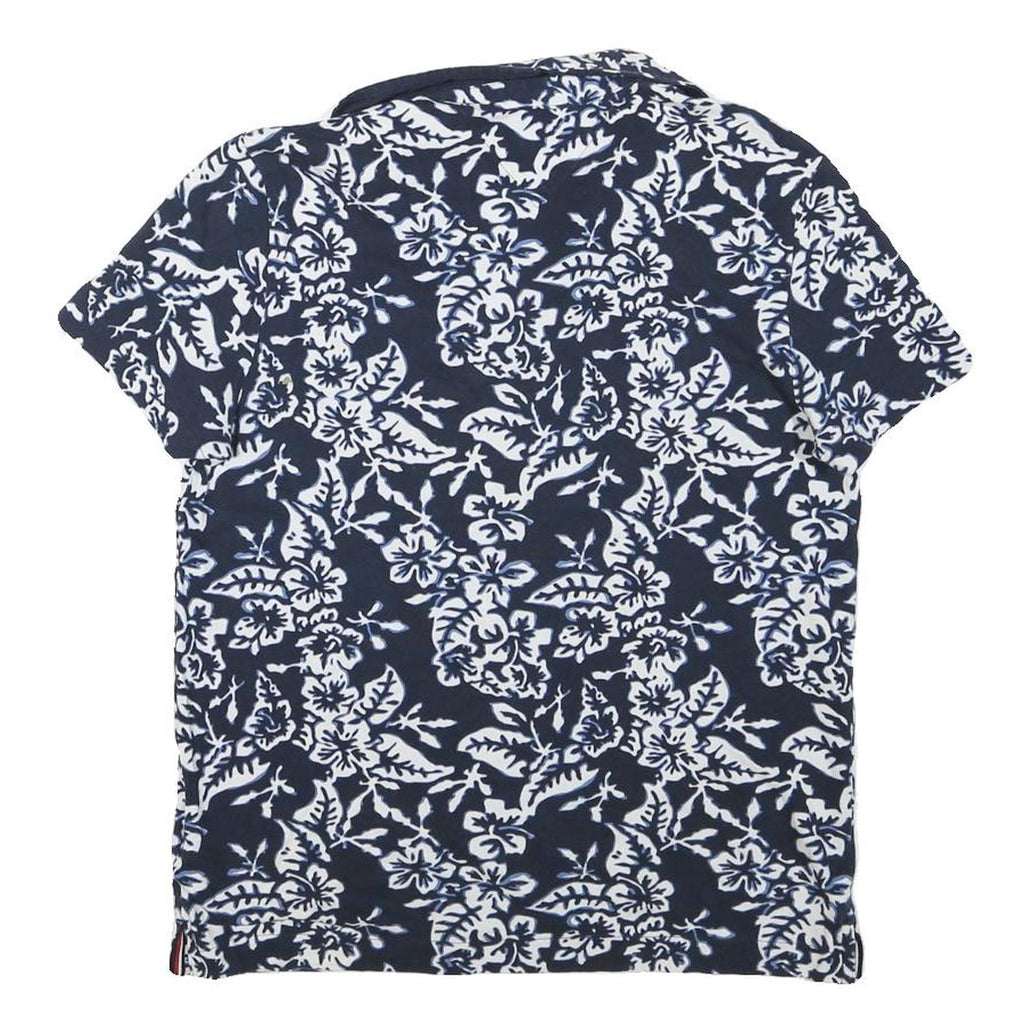 TOMMY HILFIGER Mens Blue & White Floral Short Sleeve Polo Shirt S Cotton Blend
