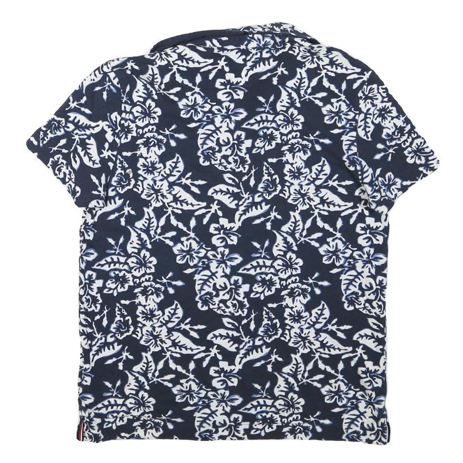 TOMMY HILFIGER Mens Blue & White Floral Short Sleeve Polo Shirt S Cotton Blend