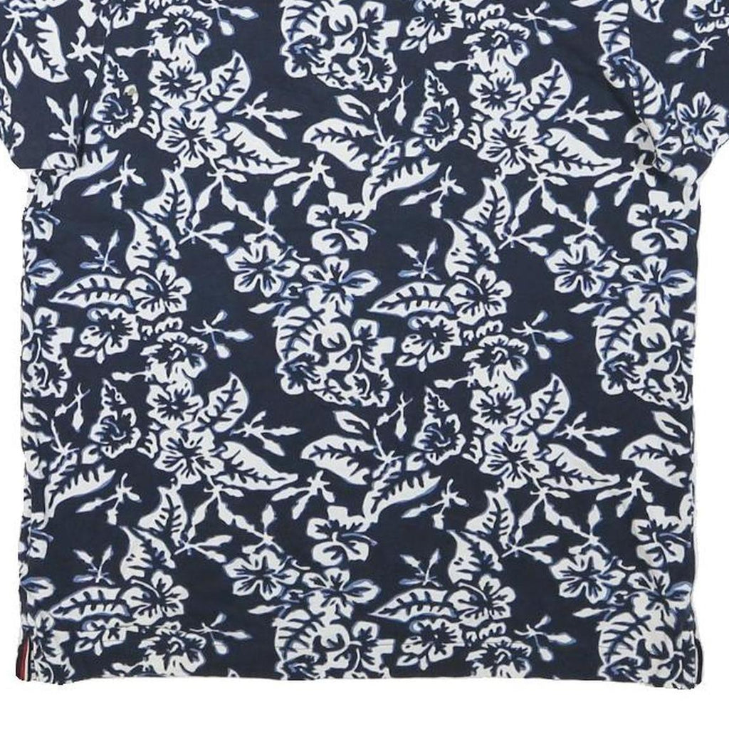 TOMMY HILFIGER Mens Blue & White Floral Short Sleeve Polo Shirt S Cotton Blend
