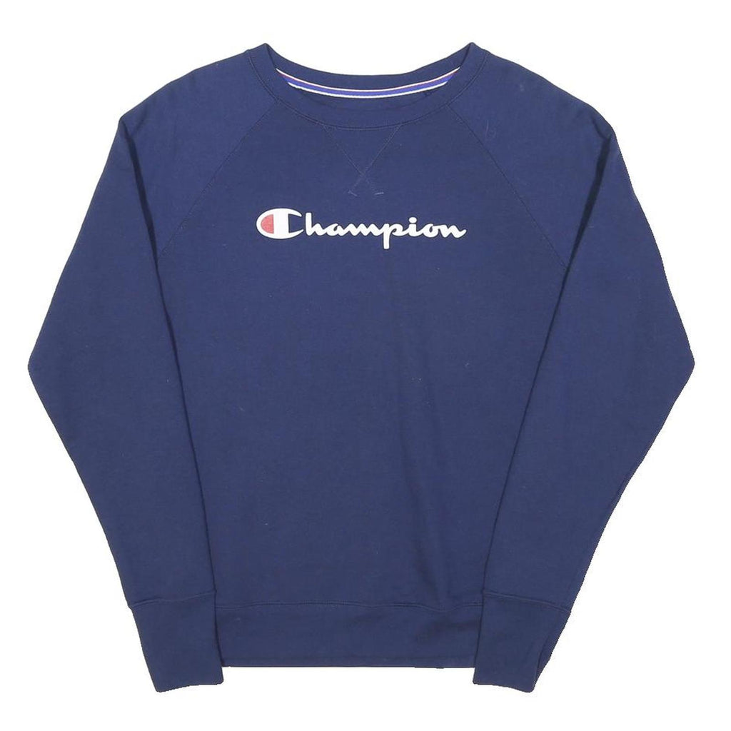 CHAMPION Womens Blue Crew Neck M Cotton Blend Logo Sweatshirt Pullover
