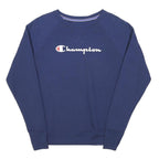 CHAMPION Womens Blue Crew Neck M Cotton Blend Logo Sweatshirt Pullover