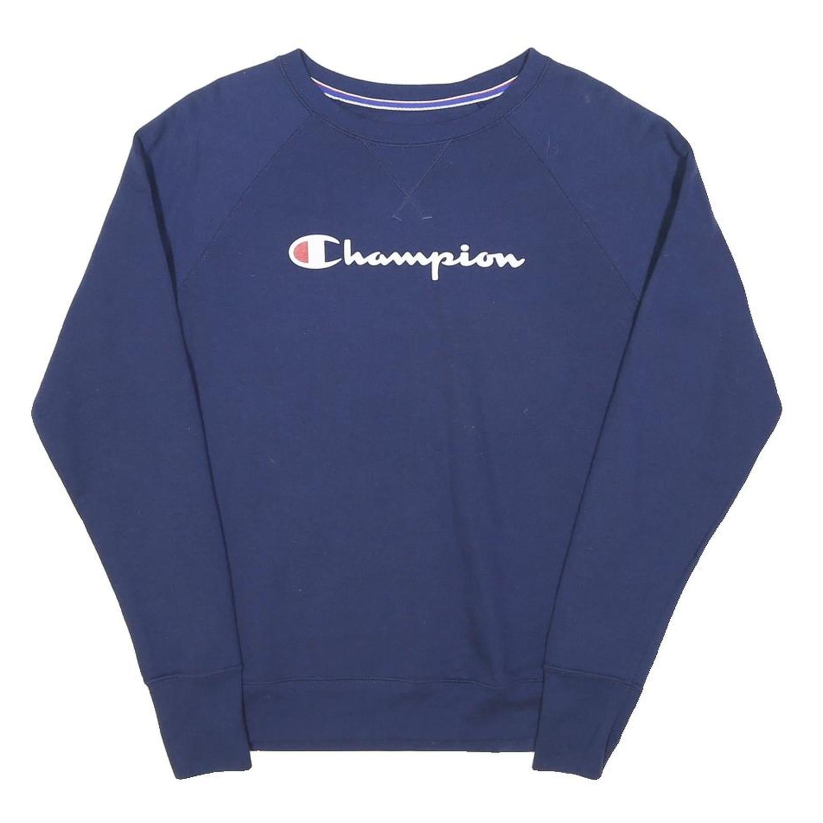 CHAMPION Womens Blue Crew Neck M Cotton Blend Logo Sweatshirt Pullover