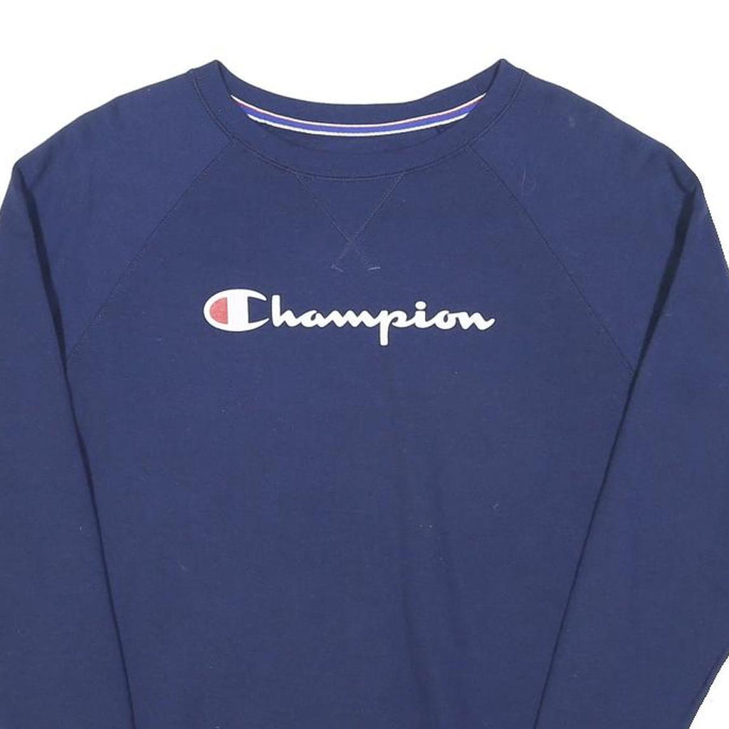 CHAMPION Womens Blue Crew Neck M Cotton Blend Logo Sweatshirt Pullover