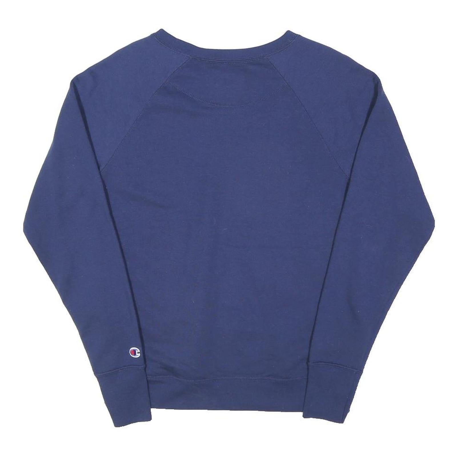 CHAMPION Womens Blue Crew Neck M Cotton Blend Logo Sweatshirt Pullover