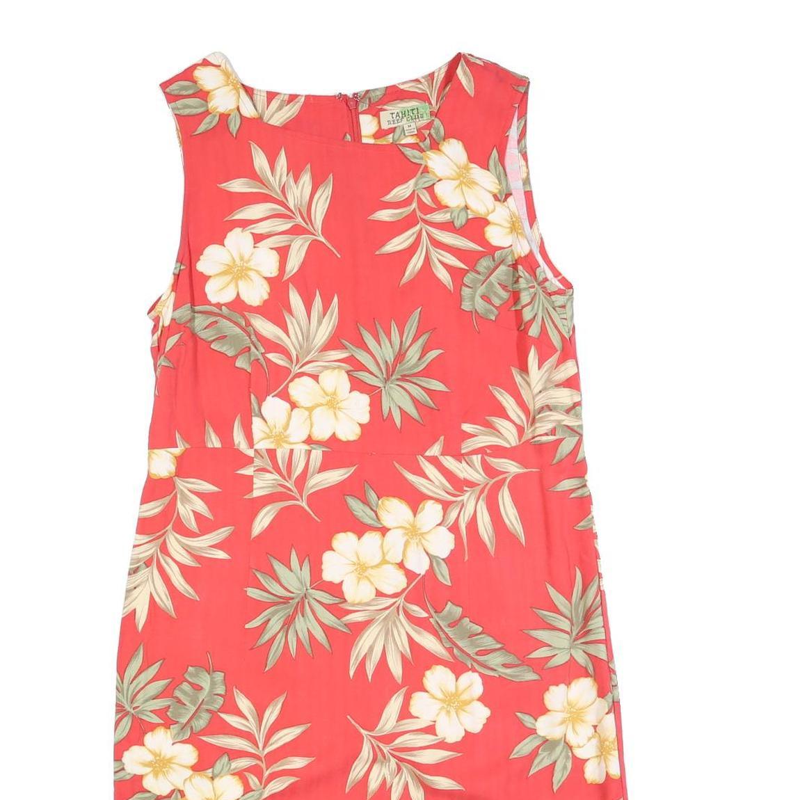 TAHITI Womens Red Floral Cotton Blend Sleeveless Day Dress M Summer Beachwear