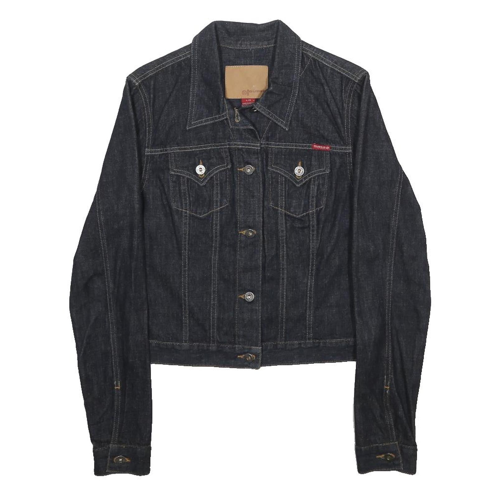 GUESS Womens Blue Denim Jacket L Cotton Classic Button Closure Stretch