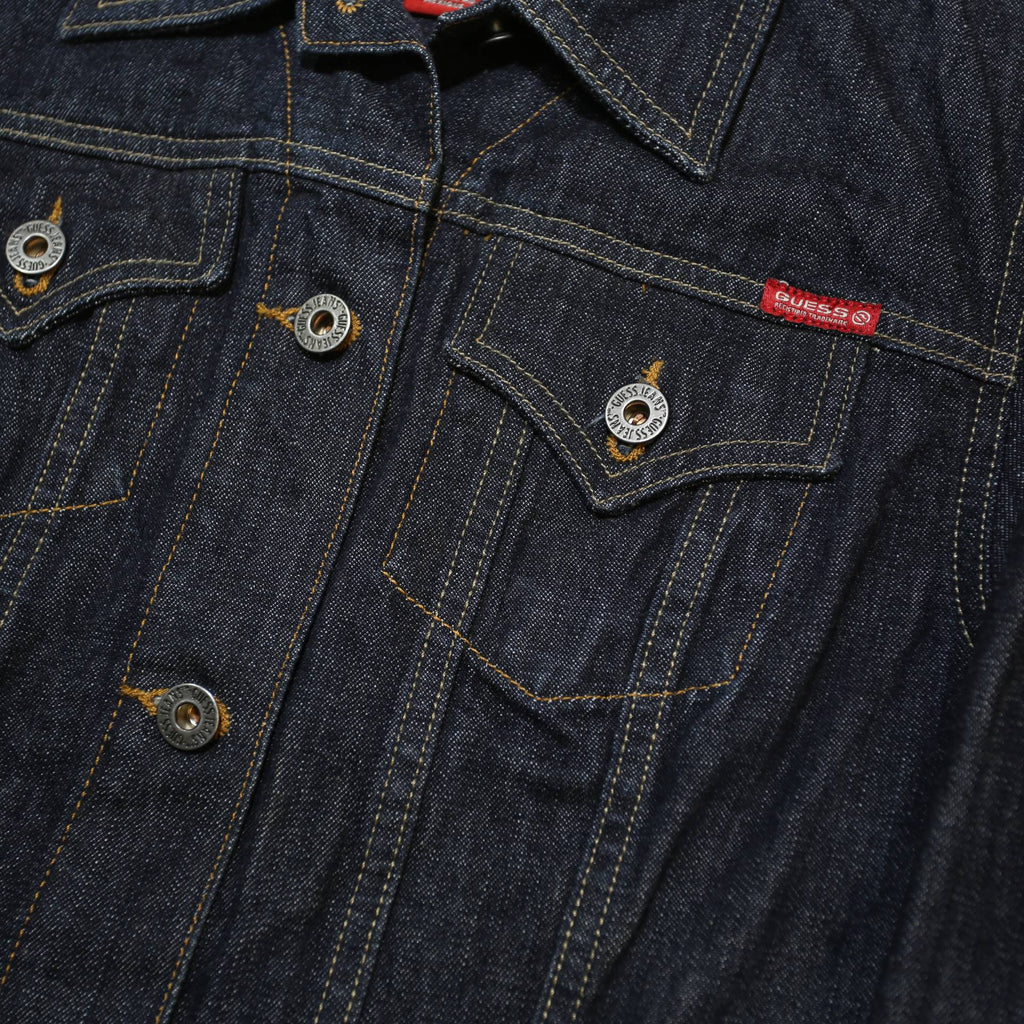 GUESS Womens Blue Denim Jacket L Cotton Classic Button Closure Stretch
