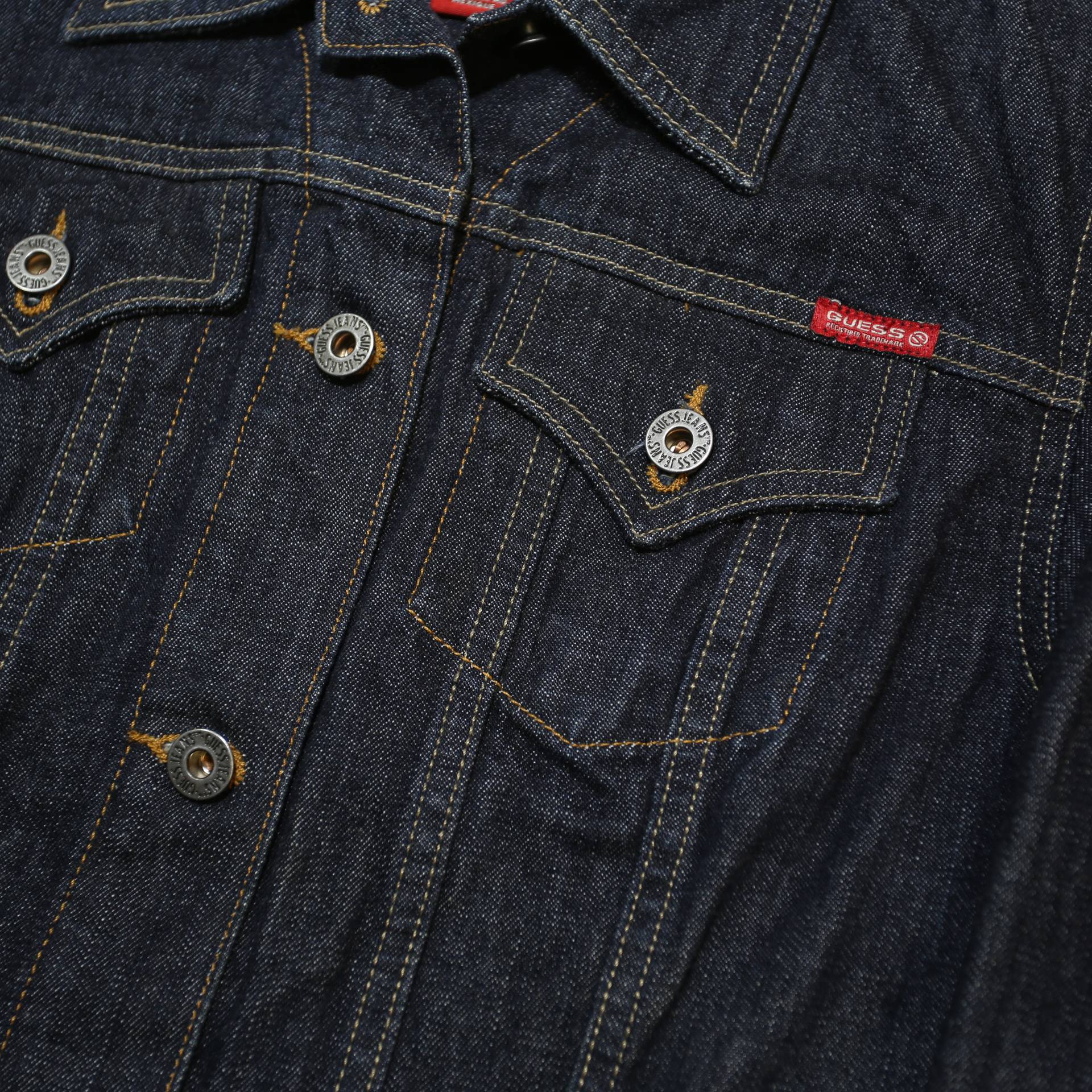 GUESS Womens Blue Denim Jacket L Cotton Classic Button Closure Stretch