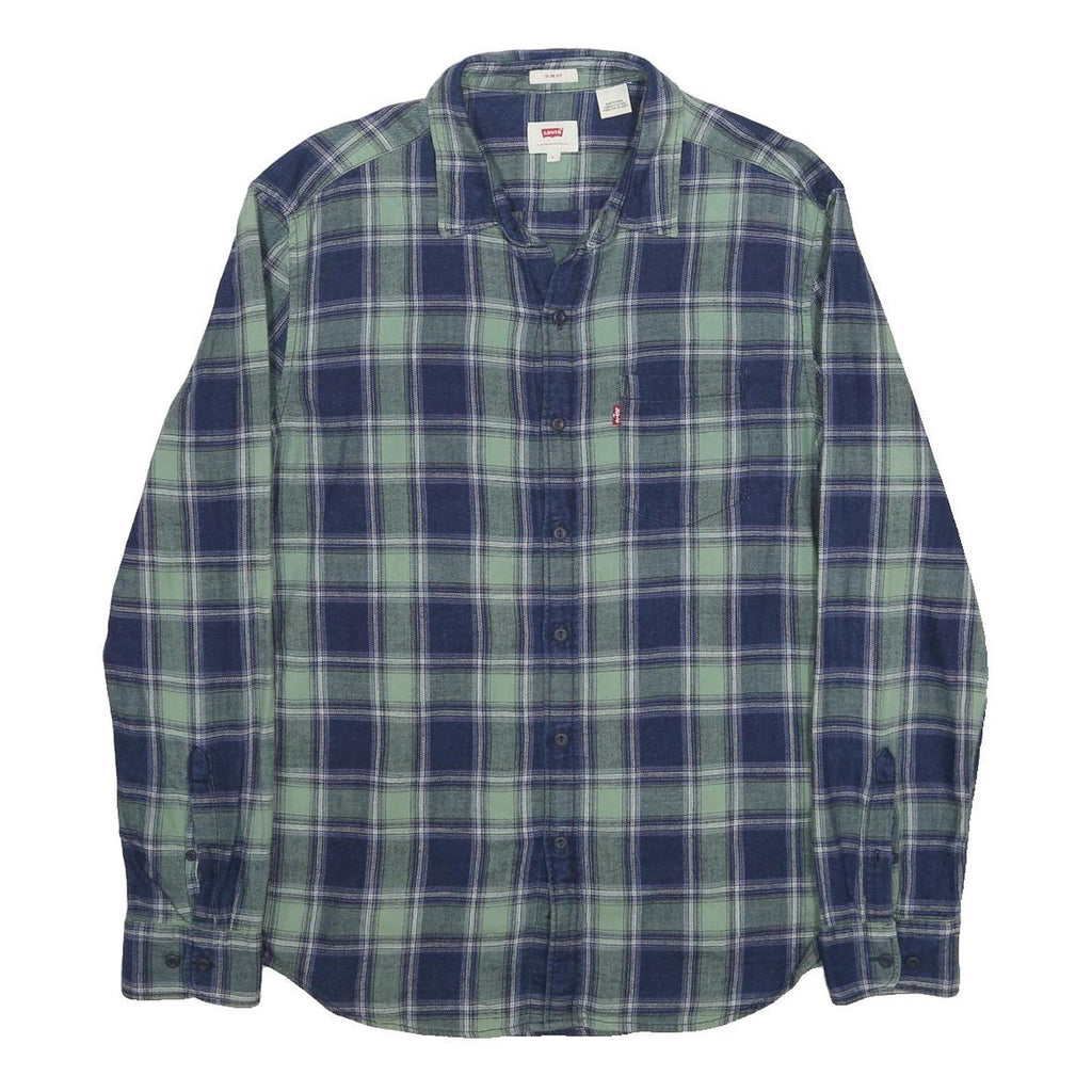 LEVI'S Mens Blue Green Check Shirt L Cotton Classic Long Sleeve Casual