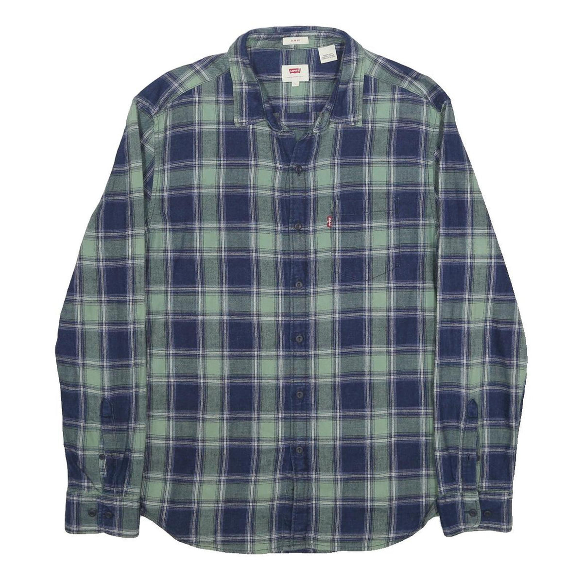 LEVI'S Mens Blue Green Check Shirt L Cotton Classic Long Sleeve Casual
