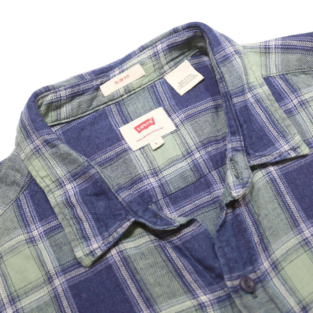 LEVI'S Mens Blue Green Check Shirt L Cotton Classic Long Sleeve Casual