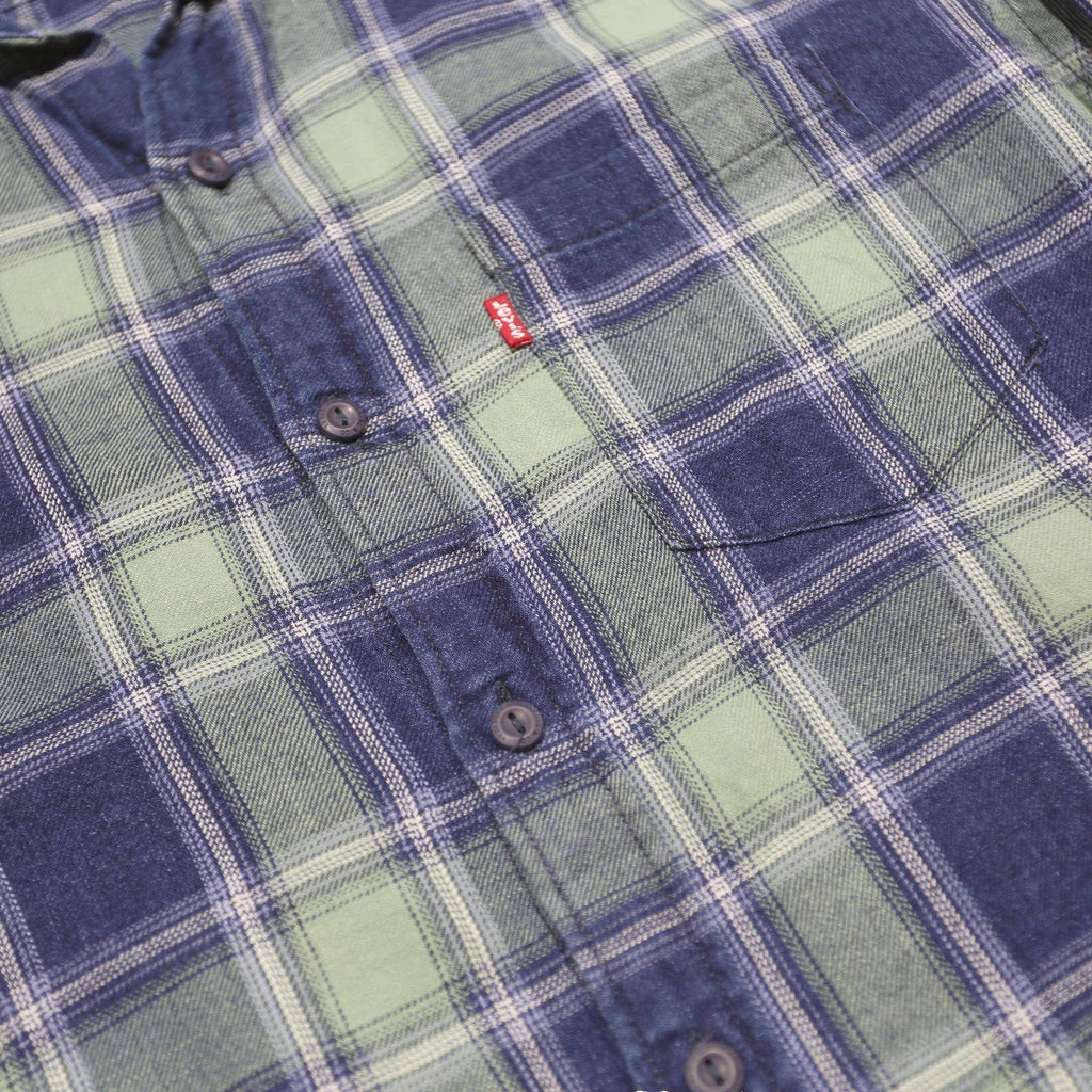 LEVI'S Mens Blue Green Check Shirt L Cotton Classic Long Sleeve Casual