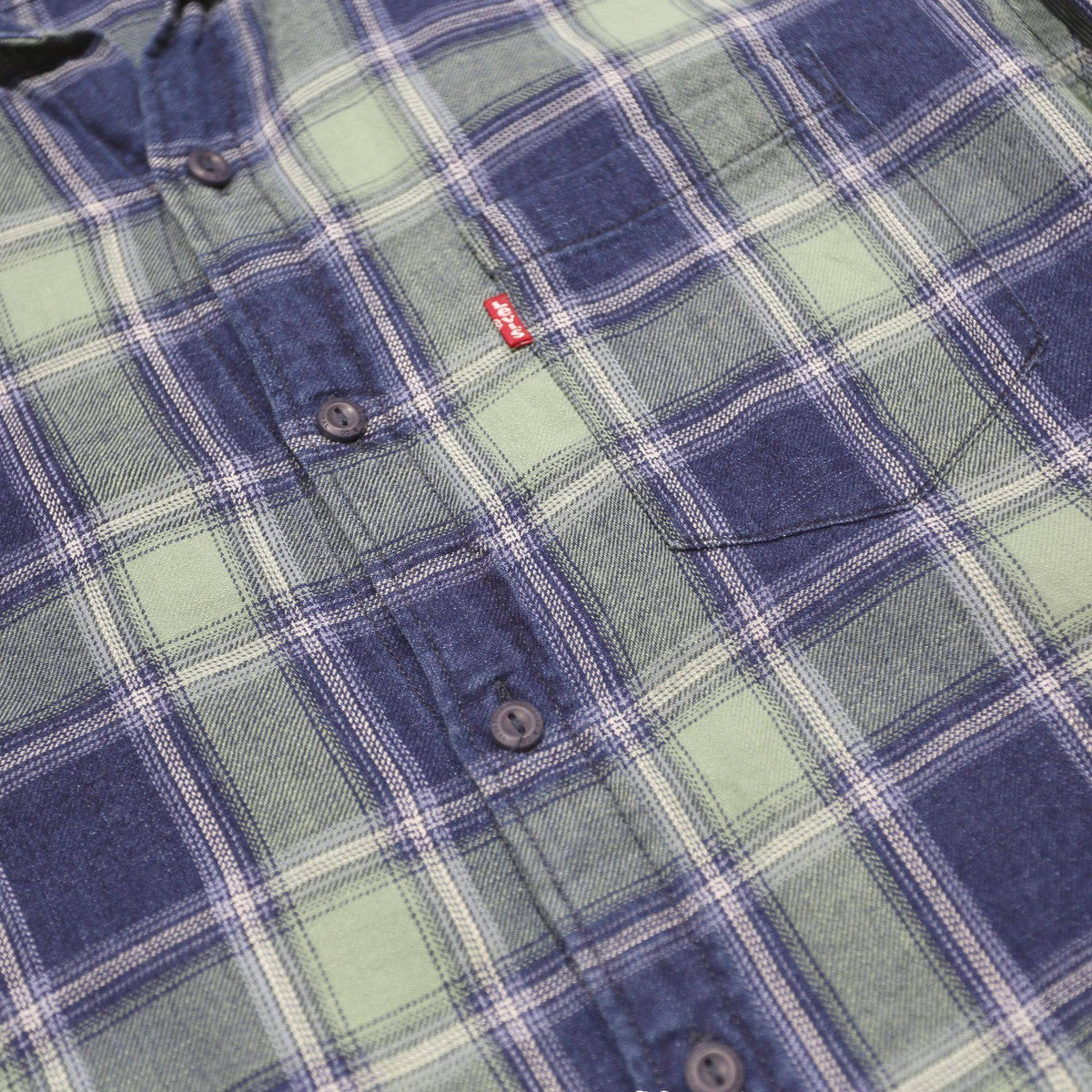 LEVI'S Mens Blue Green Check Shirt L Cotton Classic Long Sleeve Casual