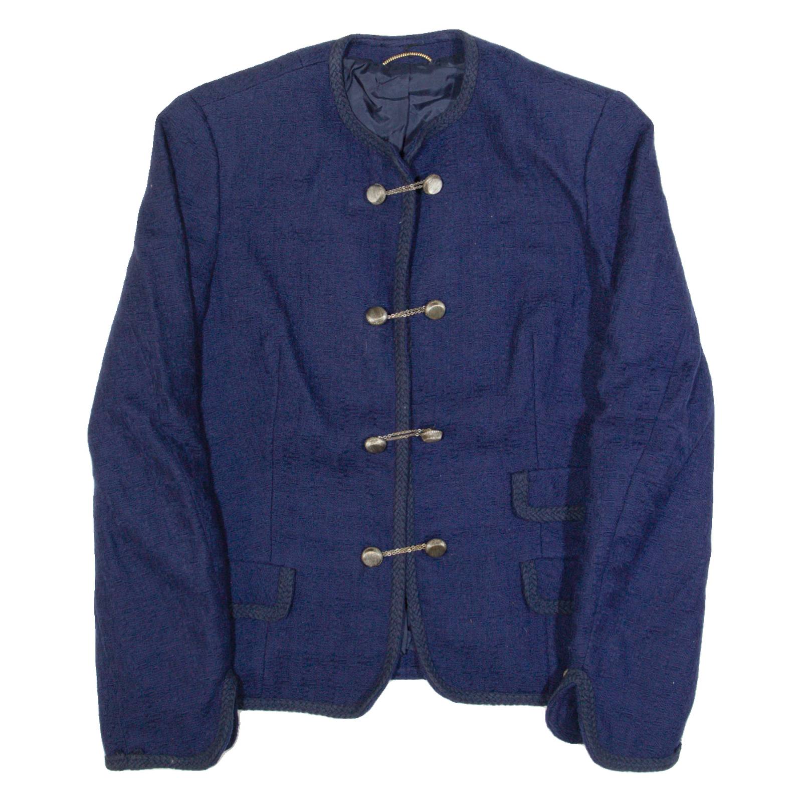 Womens Blazer Jacket Blue Wool 90s S