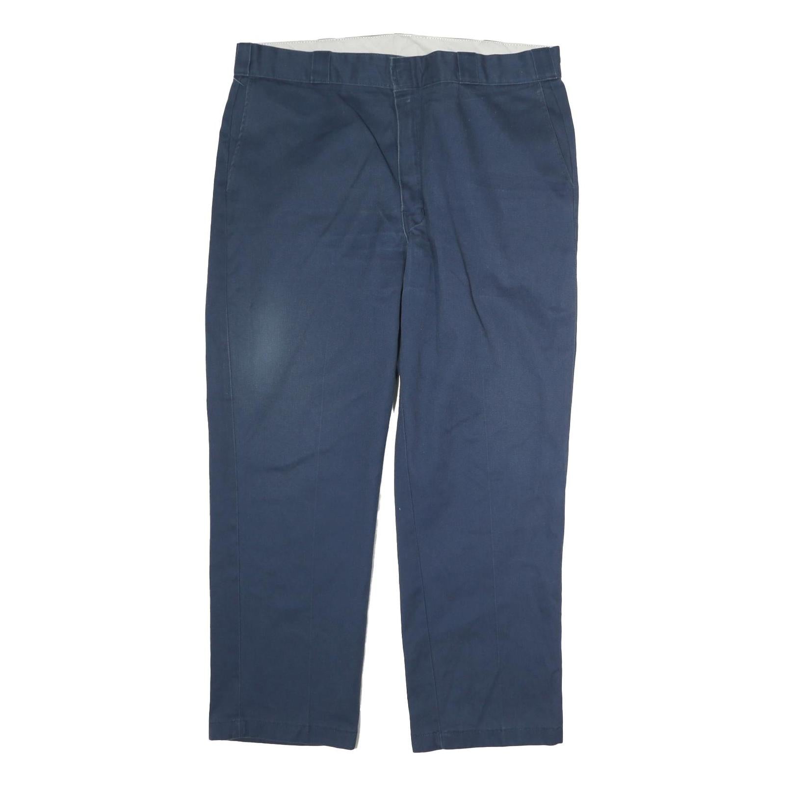 DICKIES Mens Cotton Blend Navy Blue Regular Fit Straight Leg Trousers W38 L34