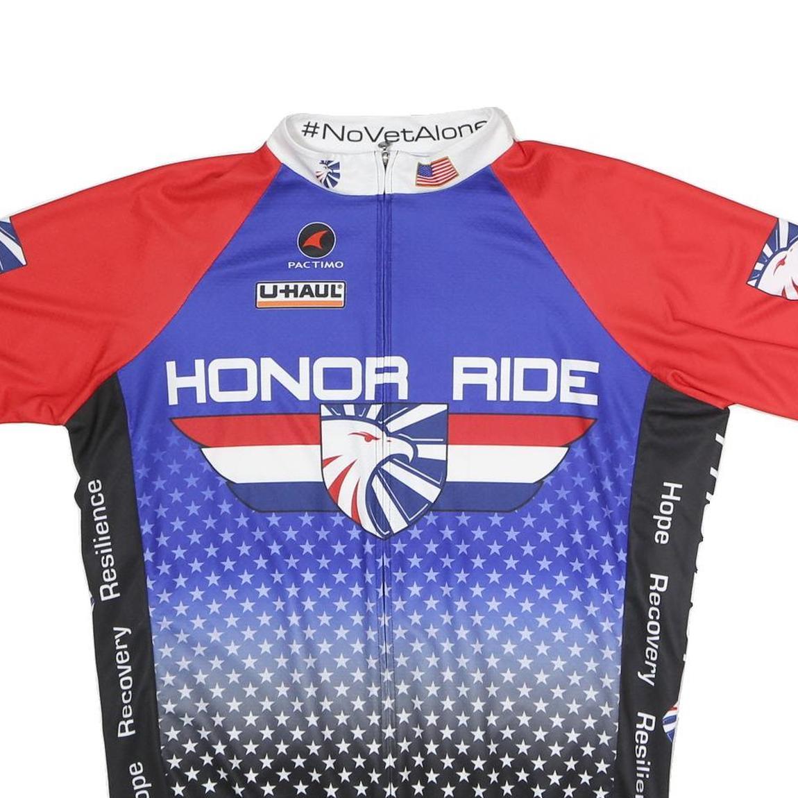 PACTIMO Mens Blue & Red Honor Ride Cycling T-Shirt 2XL Short Sleeve Crew Neck