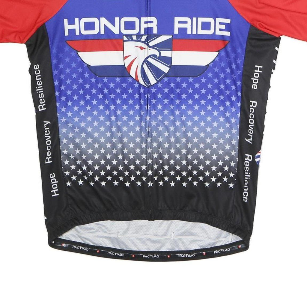 PACTIMO Mens Blue & Red Honor Ride Cycling T-Shirt 2XL Short Sleeve Crew Neck