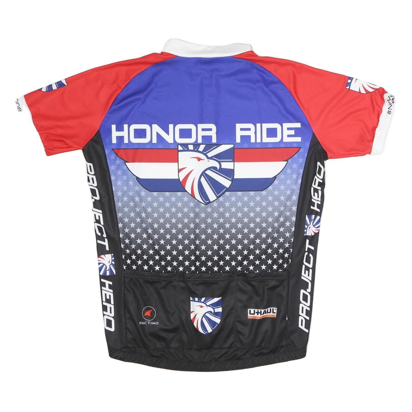 PACTIMO Mens Blue & Red Honor Ride Cycling T-Shirt 2XL Short Sleeve Crew Neck