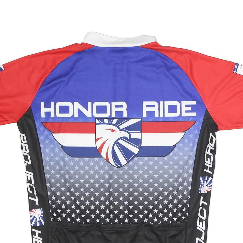 PACTIMO Mens Blue & Red Honor Ride Cycling T-Shirt 2XL Short Sleeve Crew Neck