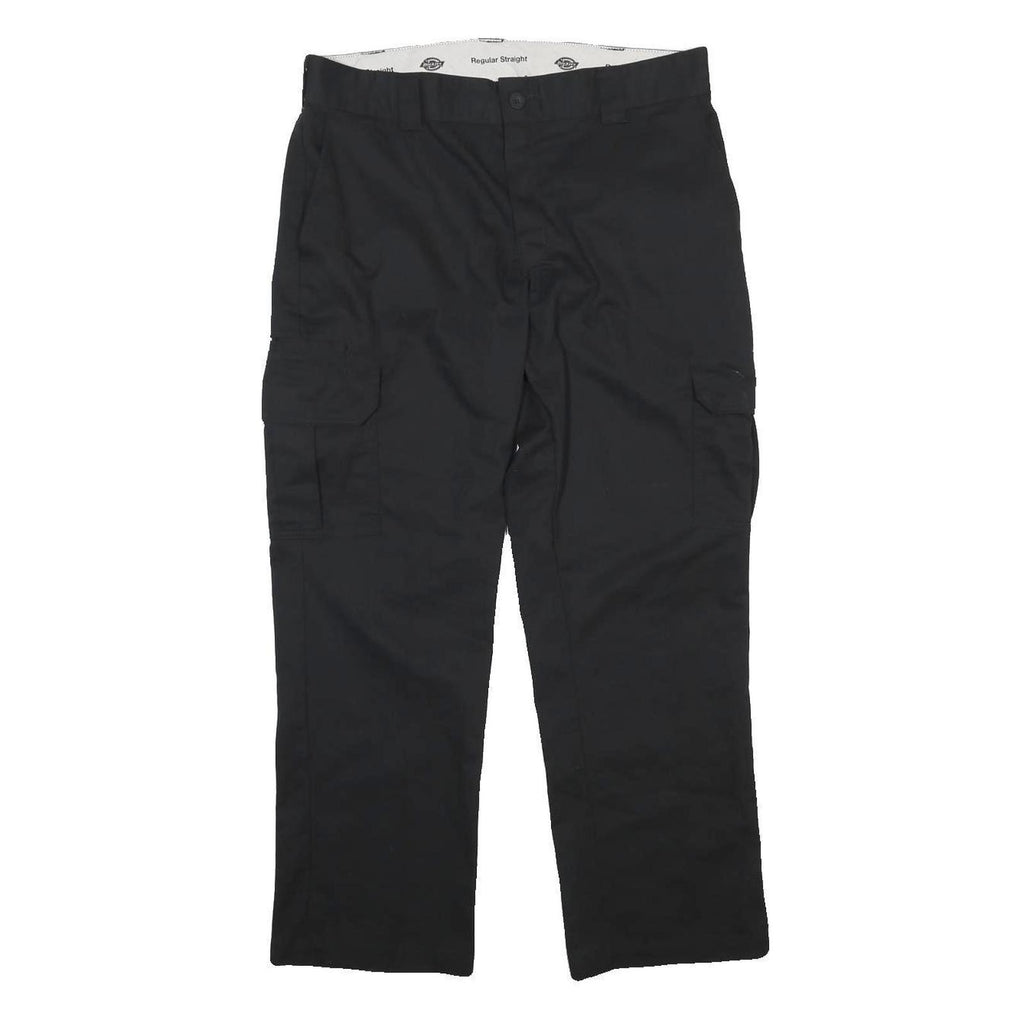 DICKIES Mens Regular Black Straight Trousers W36 L39 Cotton Blend Zip Workwear