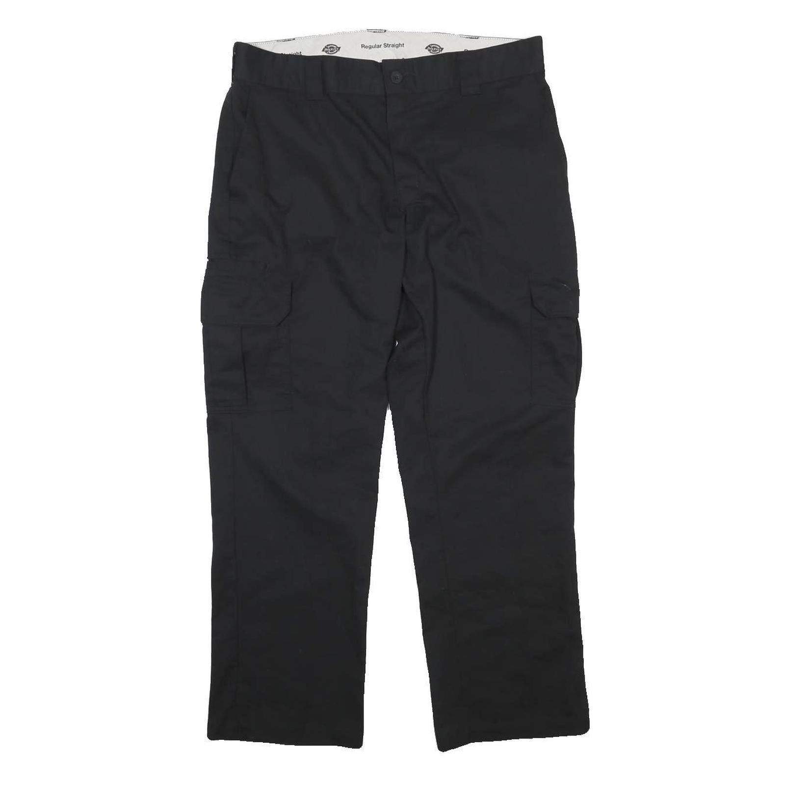 DICKIES Mens Regular Black Straight Trousers W36 L39 Cotton Blend Zip Workwear