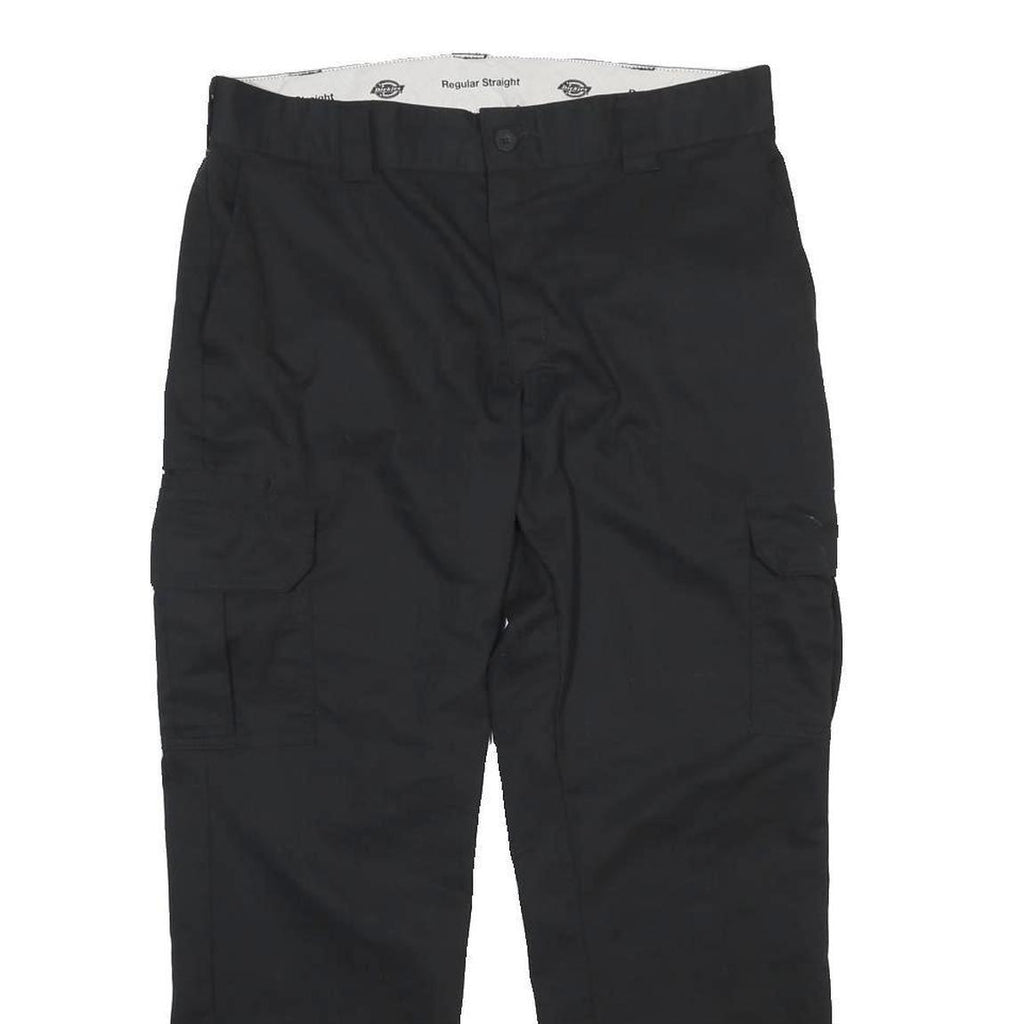 DICKIES Mens Regular Black Straight Trousers W36 L39 Cotton Blend Zip Workwear