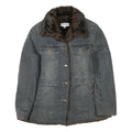 MARVIN RICHARDS Womens Blue Denim Jacket L Cotton Blend Button Faux Fur Collar