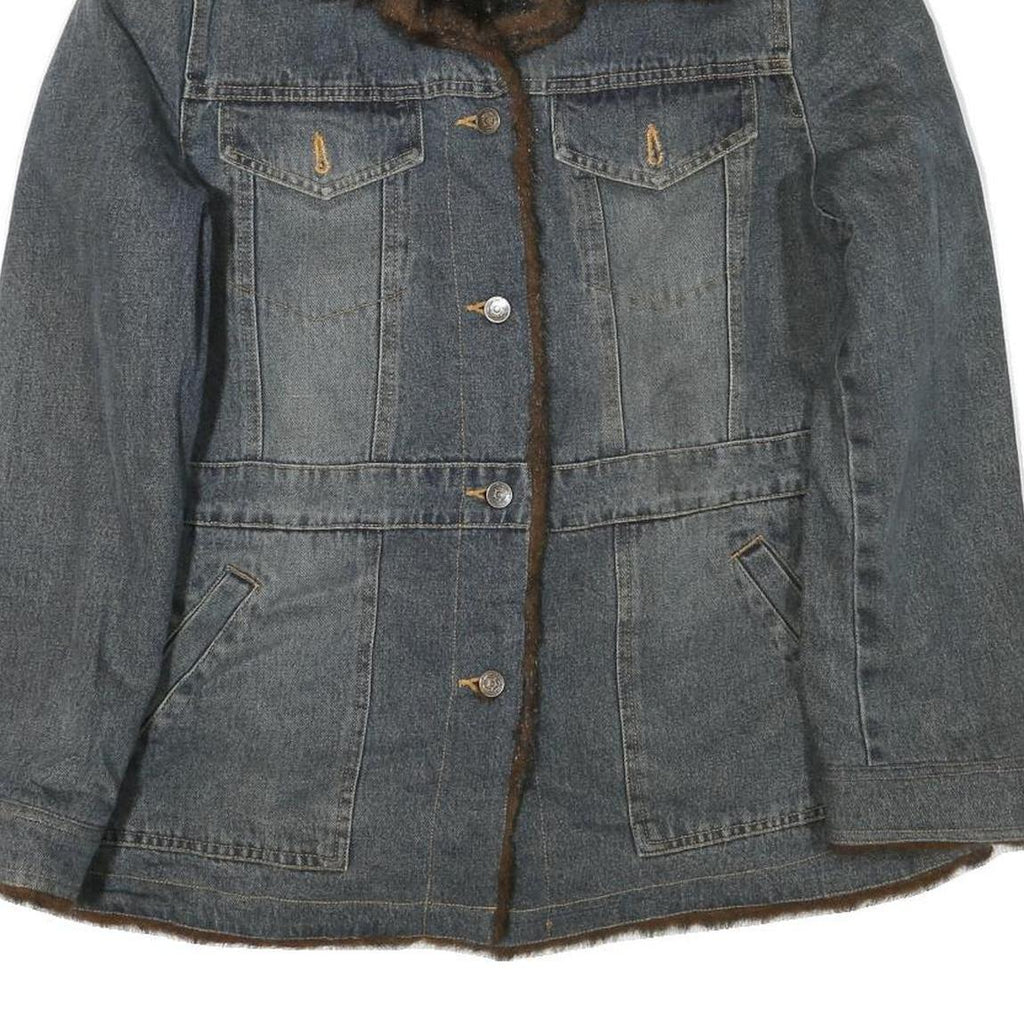 MARVIN RICHARDS Womens Blue Denim Jacket L Cotton Blend Button Faux Fur Collar