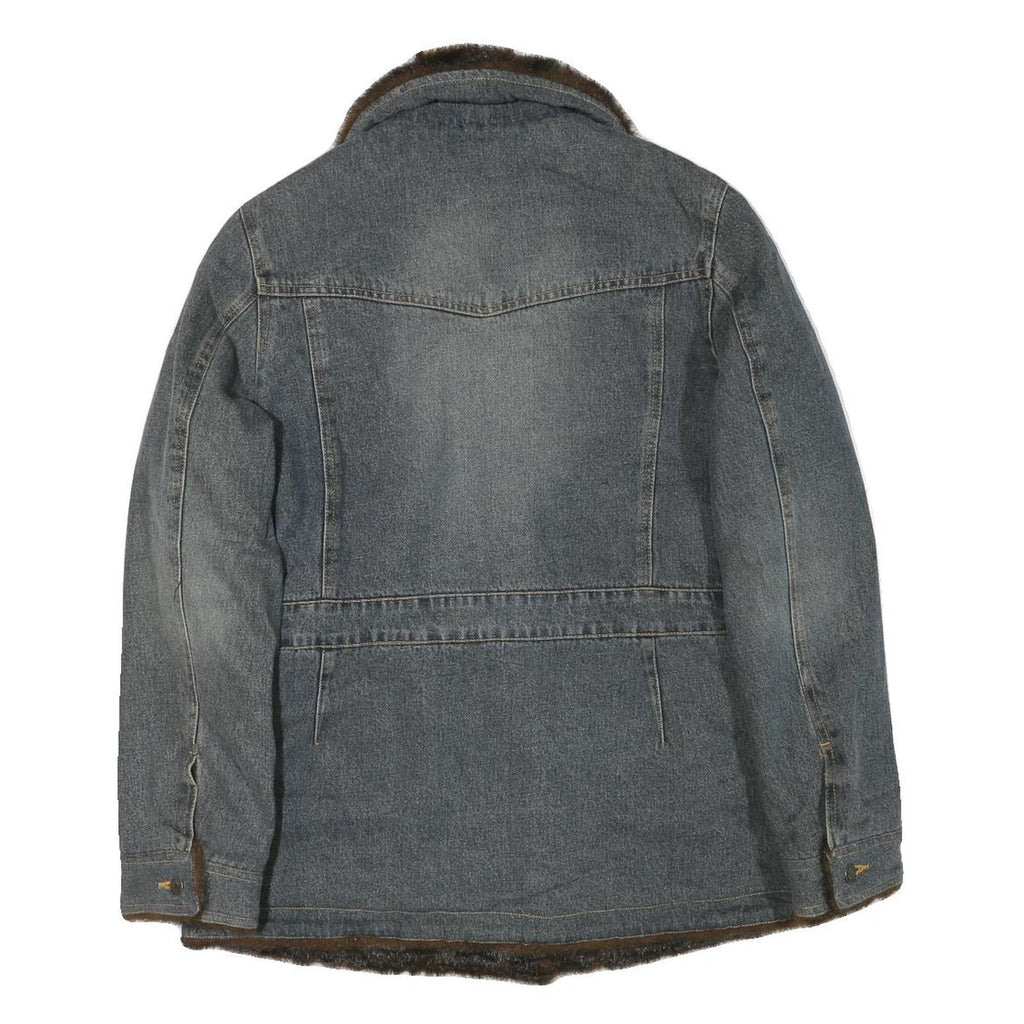 MARVIN RICHARDS Womens Blue Denim Jacket L Cotton Blend Button Faux Fur Collar