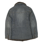 MARVIN RICHARDS Womens Blue Denim Jacket L Cotton Blend Button Faux Fur Collar