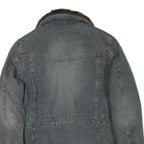 MARVIN RICHARDS Womens Blue Denim Jacket L Cotton Blend Button Faux Fur Collar