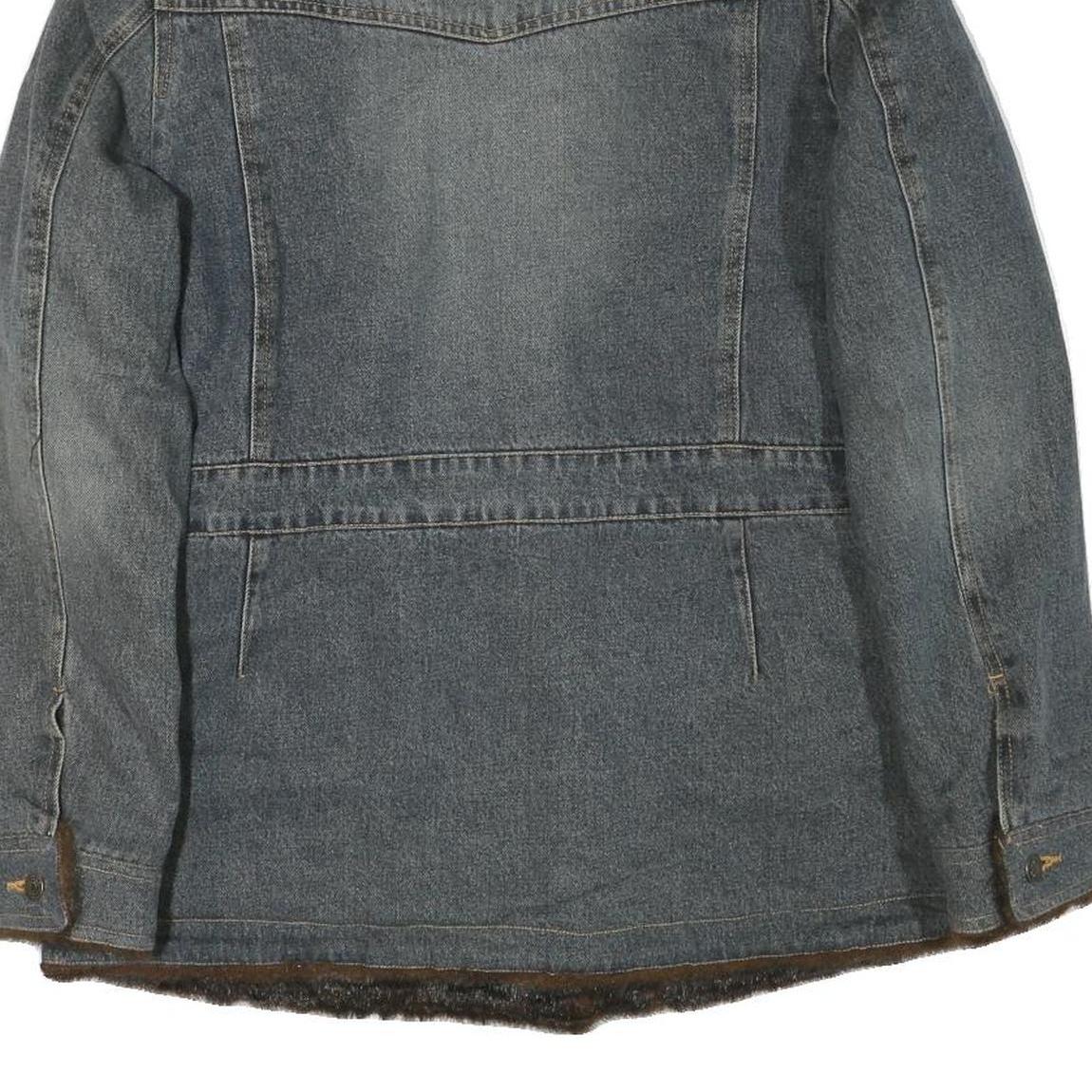 MARVIN RICHARDS Womens Blue Denim Jacket L Cotton Blend Button Faux Fur Collar