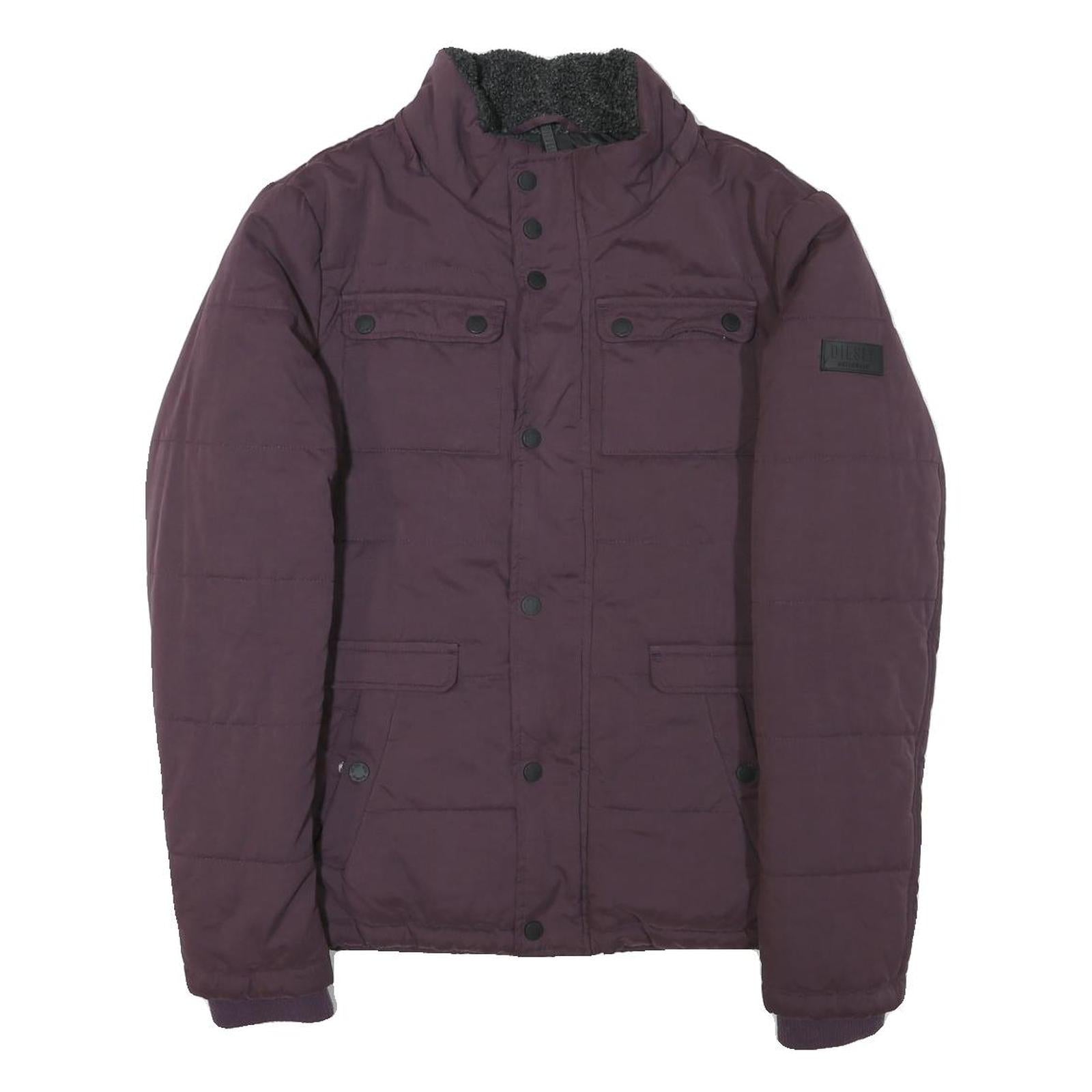 DIESEL Womens Maroon Jacket M Polyester Blend Zip Plain Stylish Lightweight