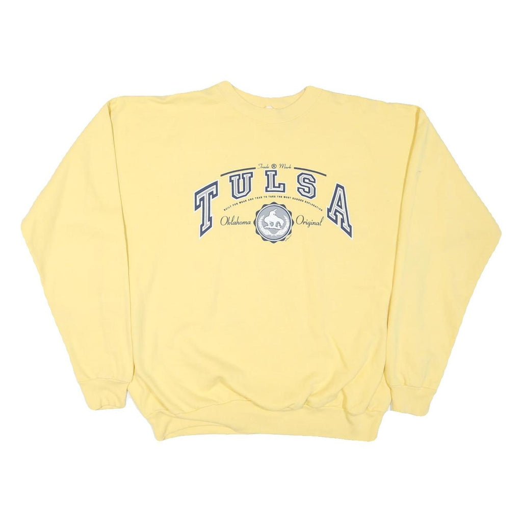 HANES Mens Yellow Tulsa Original Crew Neck L Cotton Blend Sweatshirt