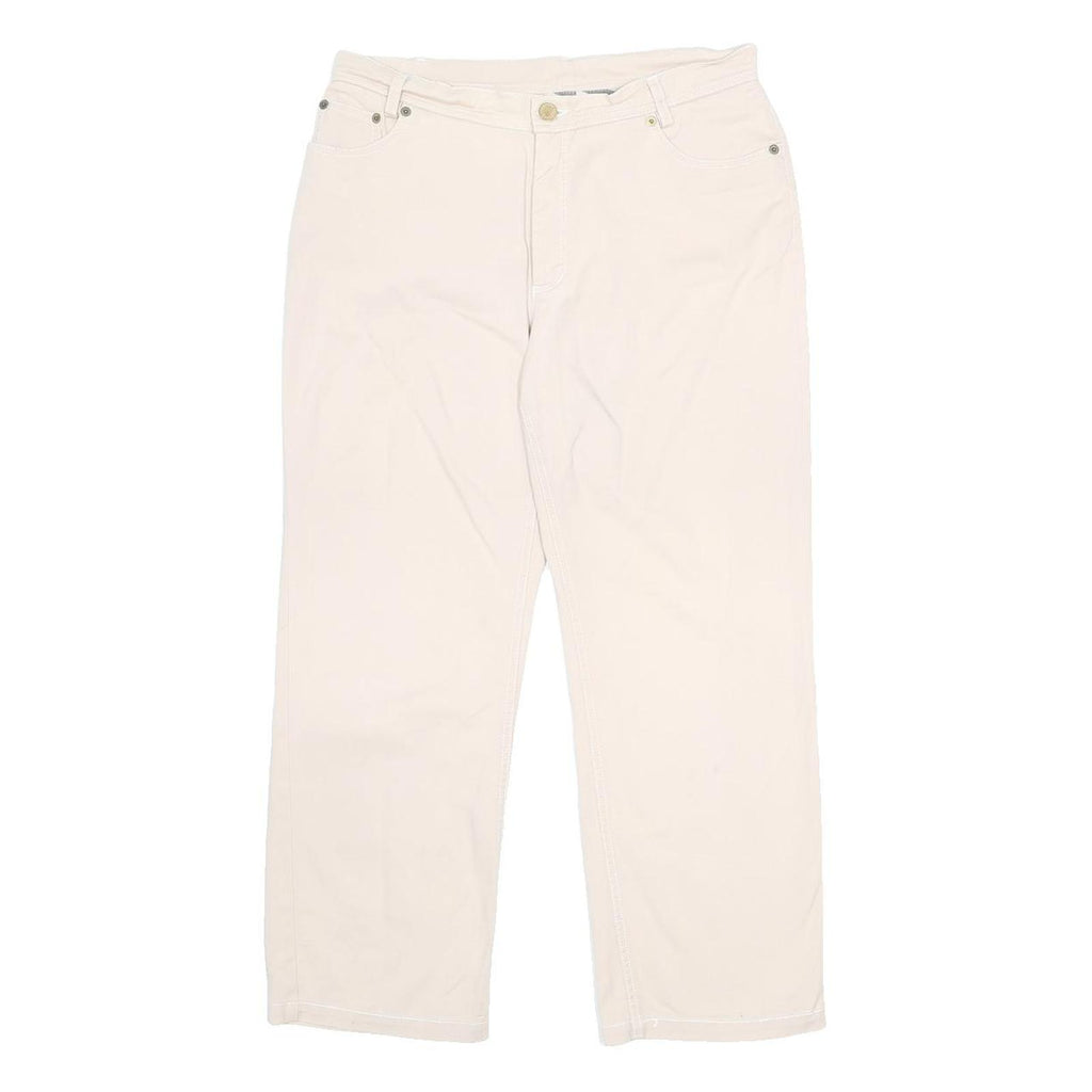 BURBERRY Womens Cotton Blend Cream Relaxed Straight Trousers W30 L25 Classic Zip