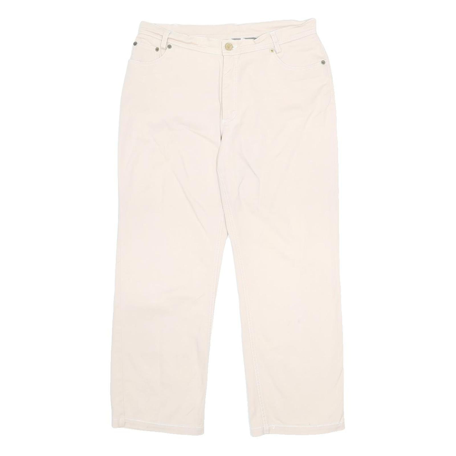 BURBERRY Womens Cotton Blend Cream Relaxed Straight Trousers W30 L25 Classic Zip