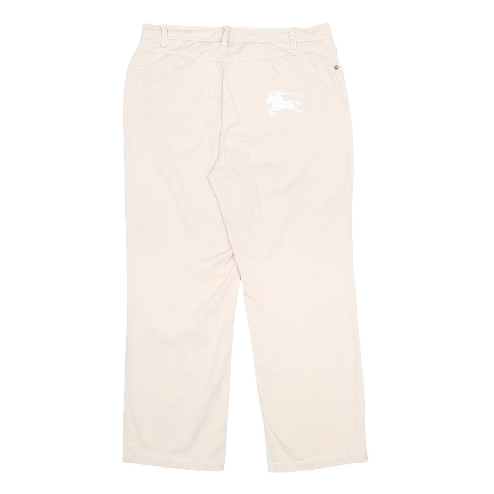 BURBERRY Womens Cotton Blend Cream Relaxed Straight Trousers W30 L25 Classic Zip