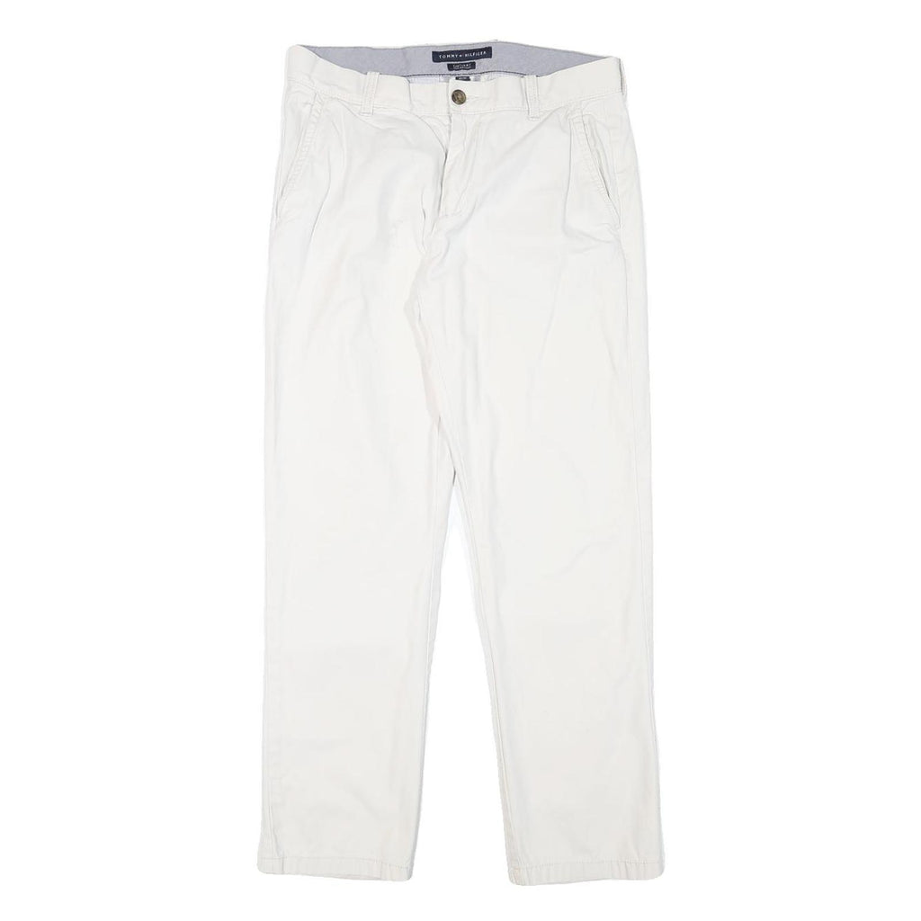 TOMMY HILFIGER Mens Cotton Blend White Regular Fit Straight Leg Trousers W30 L28