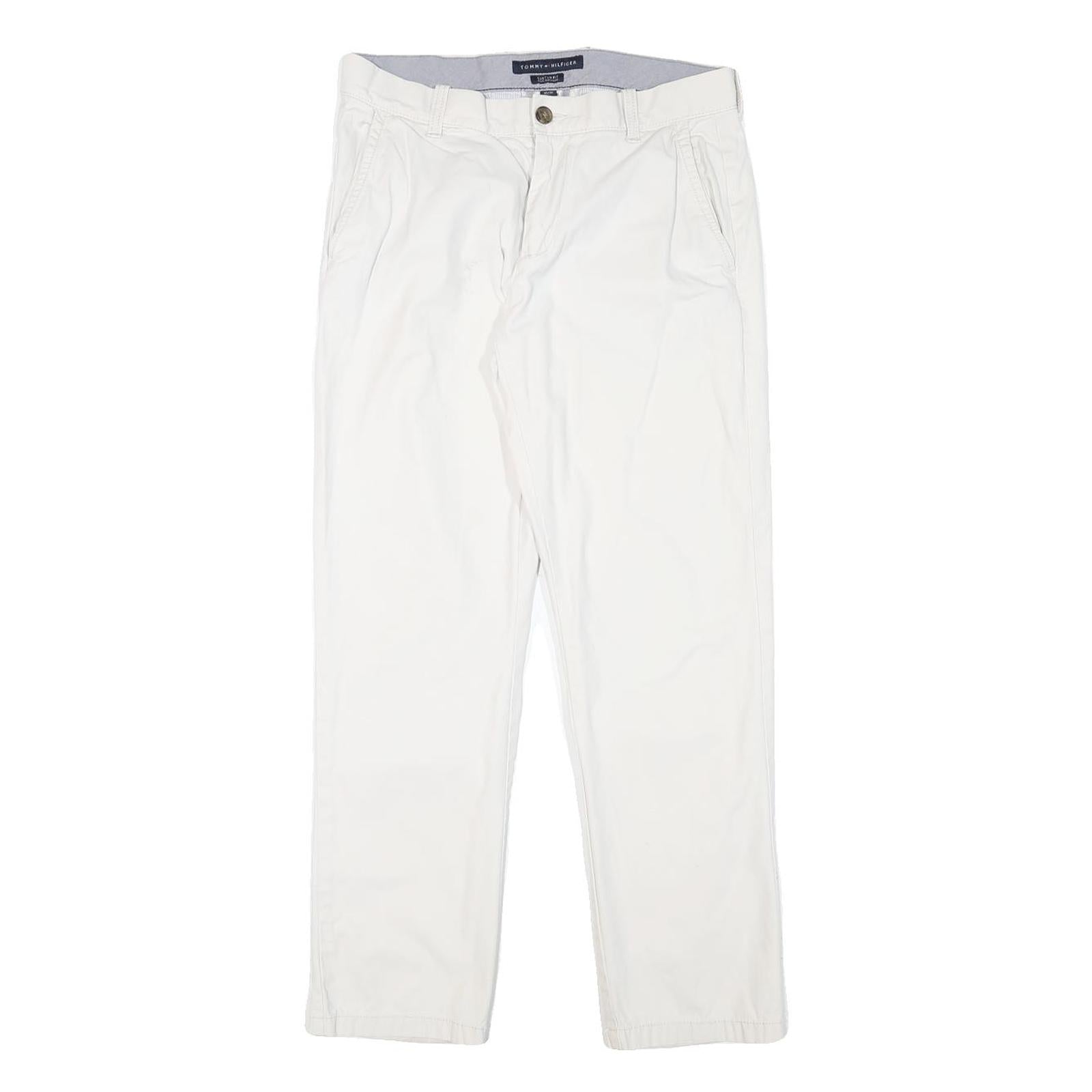 TOMMY HILFIGER Mens Cotton Blend White Regular Fit Straight Leg Trousers W30 L28